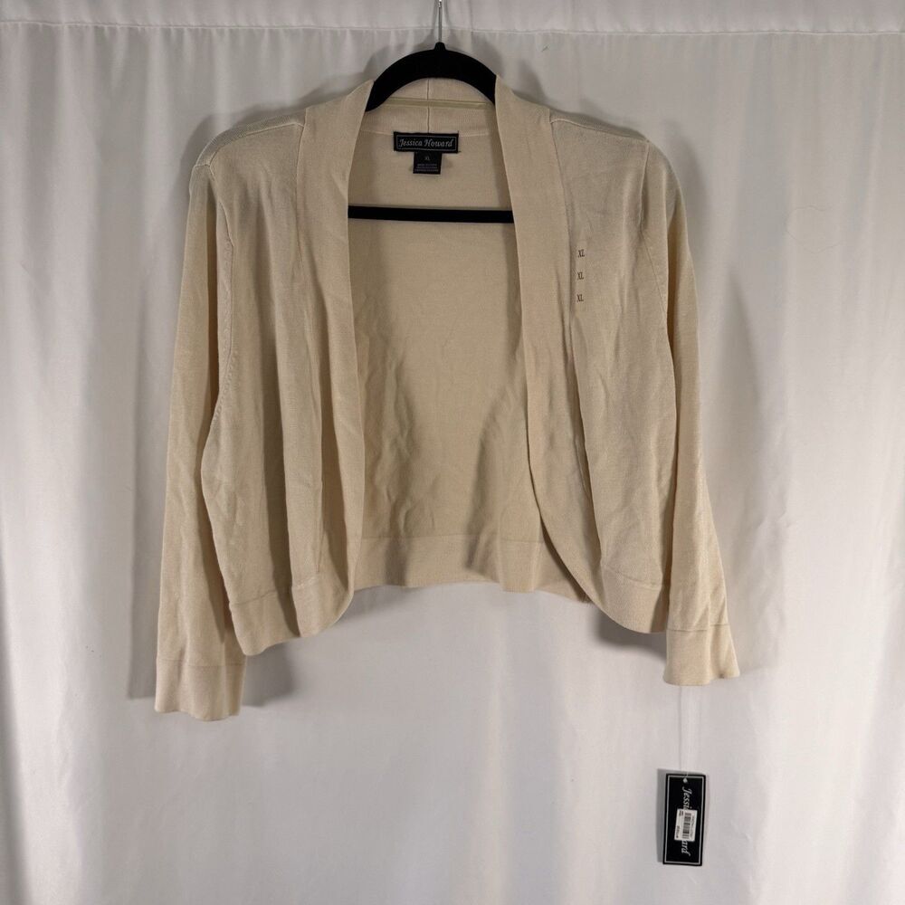 New Jessica Howard Cardigan Women's XL Ivory Open Front Cropped